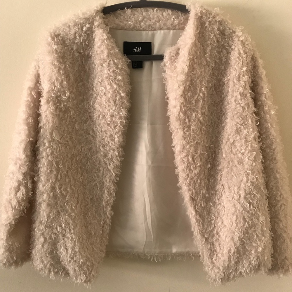 H&M Teddy Bear Fur Cropped Jacket in white